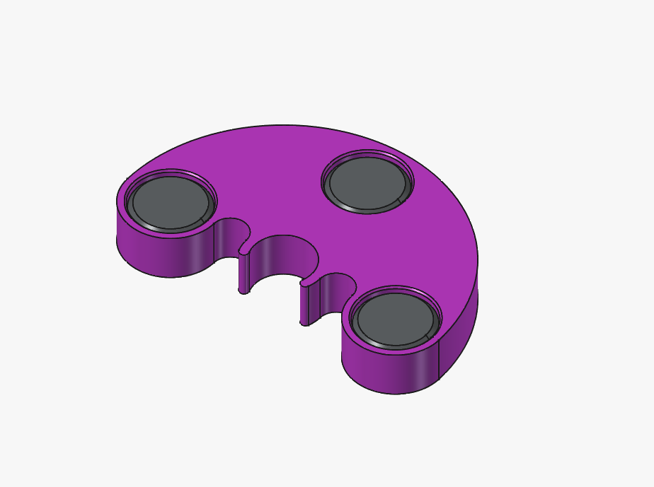 Purple mechanical component with three grey magnets